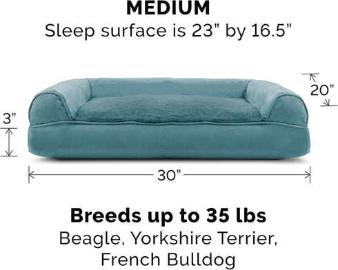 Furhaven Pillow Dog Bed for Medium/Small Dogs, Removable Bolsters, Washable Cover, Plush & Suede, Deep Pool