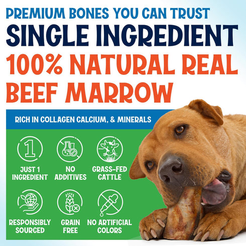3" (12 Pack) Beef Marrow Bones for Dogs, Bone, Long Lasting Stuffed Treats, Tasty and Healthy Snack for Small