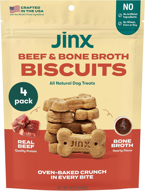 Jinx Bone Broth Biscuits - Natural Crunchy Dry Dog Treats, Made with Oven-Baked Real Beef, Pumpkin, Blueberries