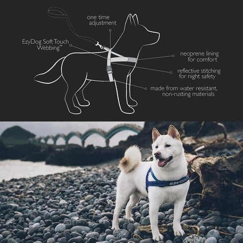 EzyDog Premium Quick Fit Adjustable Dog Harness Vest, Reflective Stitching, Perfect for Training and Walking (Small,