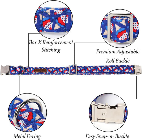 Lionet Paws Design Dogs Collar Cute Flower 4th of July Dog Collars for Girl Female Medium Large Dogs with Sundae L