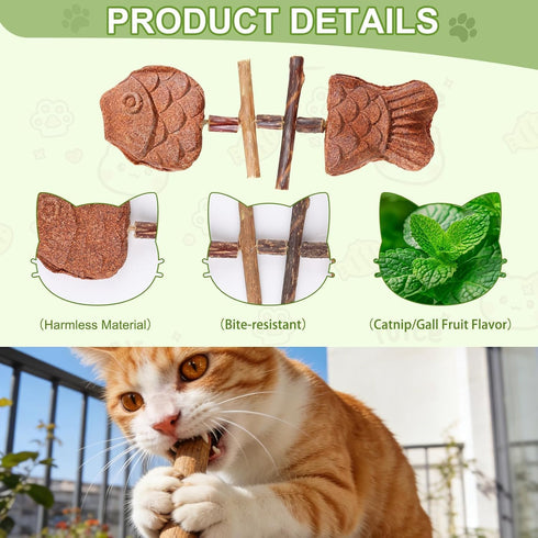 Generic 3pcs Purrident Dental Chew Toy for Cats, Creative Fish Bone Cat Toy Wooden Catnip Teeth Cleaning Stick, Natural