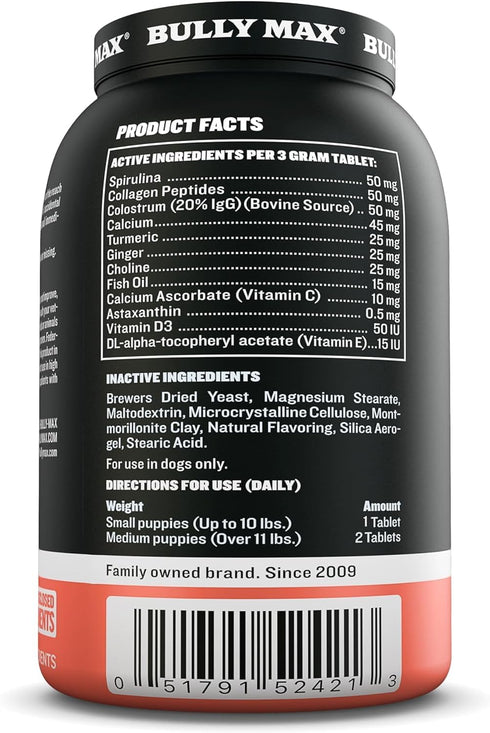 Bully Max 2-in-1 Puppy Vitamins - 30 Chewable Tablets for Development and Growth of Puppies - 2 Bottles