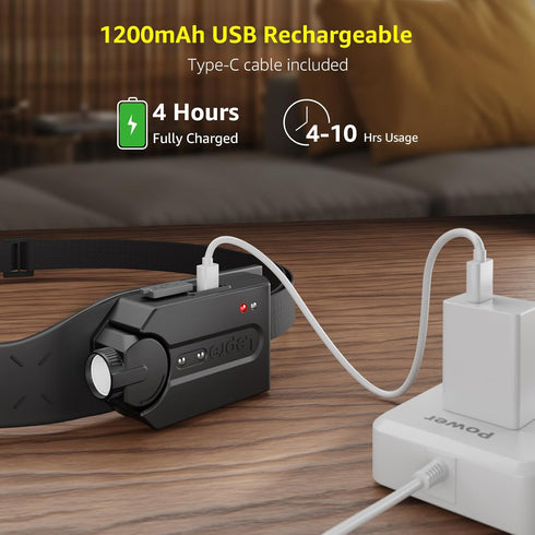 Lepro LED Headlamp Rechargeable - Super Bright Head Lamp with Motion Sensor, 230° Wide Beam & Adjustable Spotlight