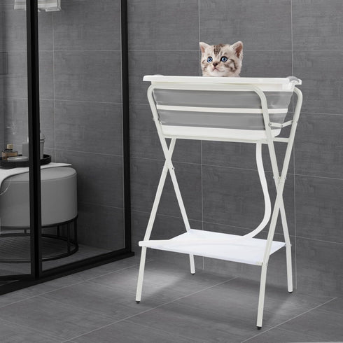 GDIFLS 38.8 Inch Foldable Pet Bathtub with Stand - Height Elevated Bathing Tub for Cats & Small Dogs, Drainage Tube