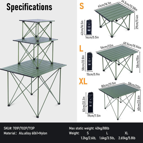 iClimb Ultralight Compact Camping Folding Table with Carry Bag, Reinforced Green - S