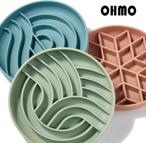 Slow Feeder Dog Bowls (Tree Life, Camo Green), Soft Silicone Food Safe Feeding Bowl for All Breed Pets, Non Slip