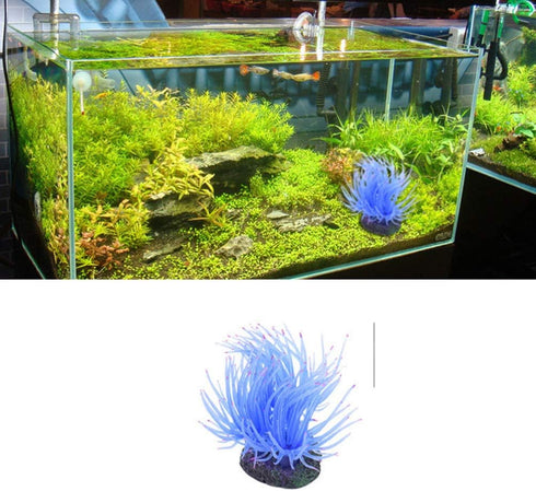 TEHAUX Artificial Fish Tank Decoration - Silicone Soft Coral Fake Sea Anemone Ornament (Blue)