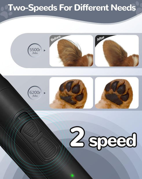 Dog Clippers for Grooming, 2 Speed Low Noise Cordless Trimmer for Small Pets, Rechargeable Hair Clippers (Black)