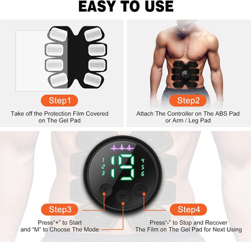 Grexemin ABS Stimulator Workout Equipment, Ab Machine USB Rechargeable Gear for Abdomen/Arm/Leg, Strength Training