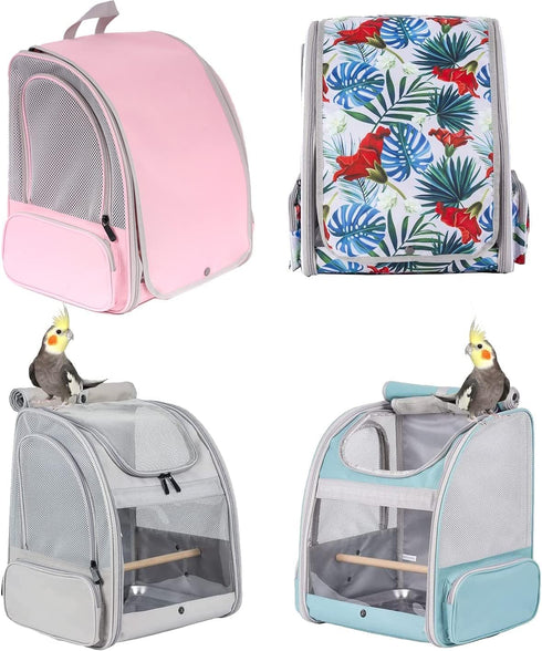 Bird Carrier Backpack with Wooden Stand Perch, Multi-Colored Bird Travel Carrier Backpack