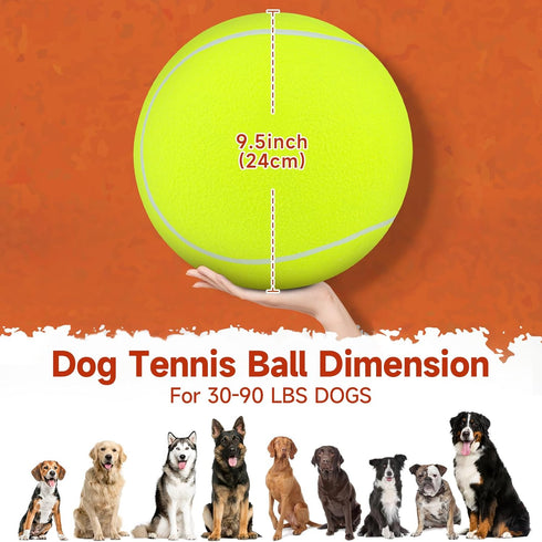 QDAN Giant Large Tennis Ball for Dogs: 9.5" Yellow Dog Tennis Ball for Outdoor Play, Big Dog Toy
