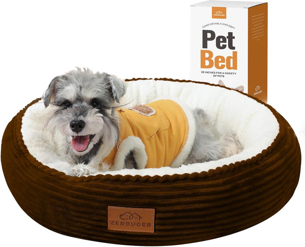 Dog Bed for Small Dogs, Washable Round Donut Pet Bed for Puppy and Kitty, Extra Soft Calming Bed with Anti-Slip Bottom,
