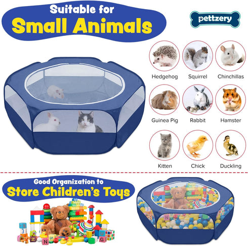 Pettzery (47"x23") Small Animal Playpen with Zippered Top, Portable Waterproof Pet Cage for Kitten, Bunny, Guinea Pig