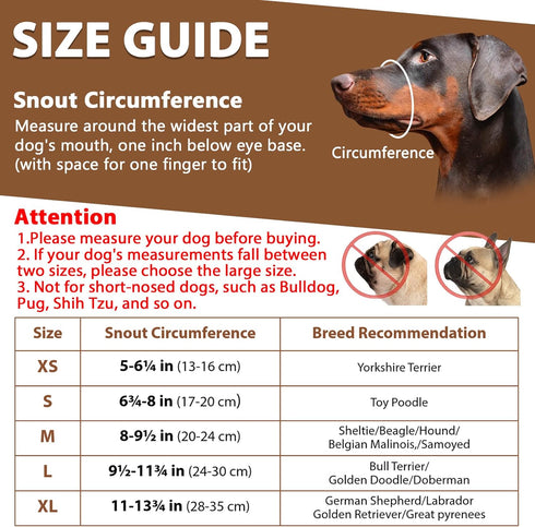 BARKLESS Dog Muzzle Leather, Soft Secure Anti-Barking Muzzle for Medium Sized Dogs, Breathable and Adjustable