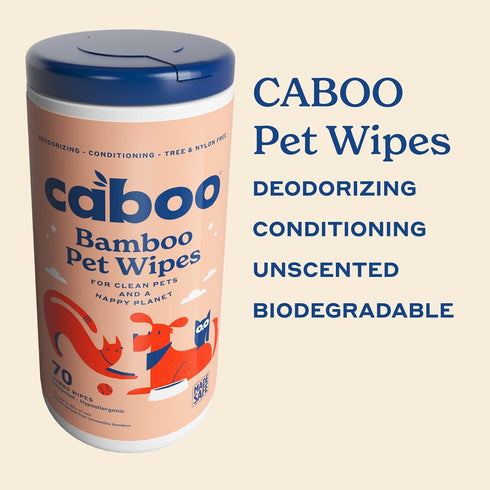Caboo Tree Free Pet Wipes for Dogs & Cats, Natural Deodorizing Hypoallergenic Cleaning Wipes, 2 Canisters, 140 Jumbo