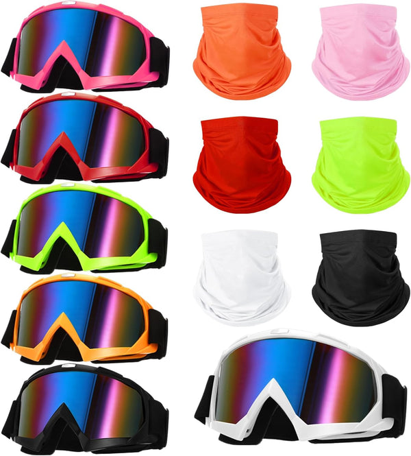 Poen 6 Pcs Motorcycle Goggles Windproof Adjustable ATV Snow Dirt Bike Safety Goggles for Men Women