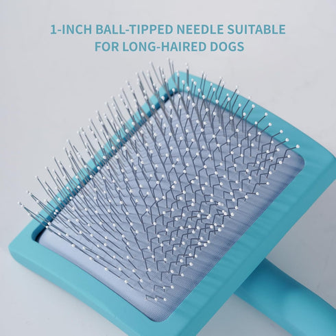 Werduoland Gently Grooming Slicker Brush with Coated Tips for Long-Haired Dogs-Ergonomic Wooden Handle, Long Pins