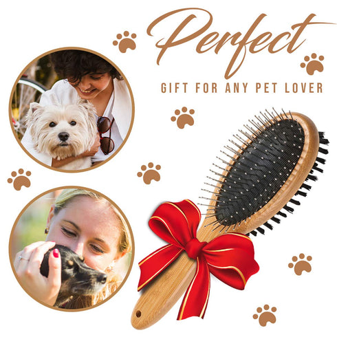 KylePet Dog Brush - Double Sided Slicker Brush with Bamboo Handle for Long Hair Pets, Grooming Comb for Shedding