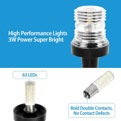 Obcursco Telescoping Pole Boat Stern Light with Base, 3NM 360 Degrees LED Anchor Light for Boats