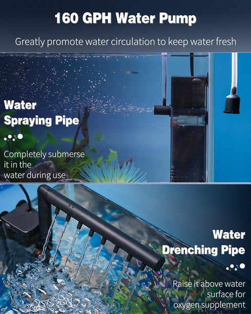 Pawfly Internal Aquarium Filter, 160 GPH Water Pump, Quiet Submersible Bio Sponge Filter