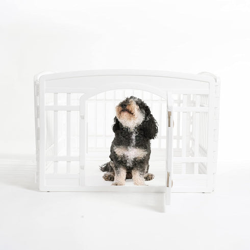 IRIS USA Dog Playpen, 4-Panel 24" Pet Playpen with Door, Indoor/Outdoor Customizable White