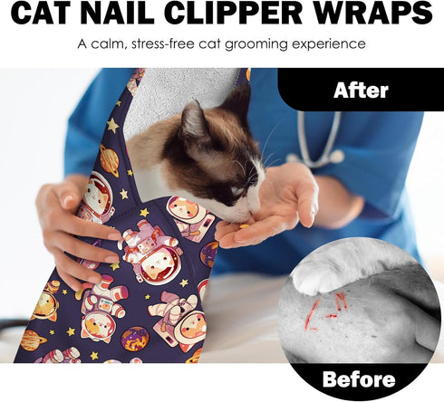 27.6"Cat Tool(6-10 lbs) Grooming Wrap, Self Adhesive Cat Wrap for Cutting Nails, Anti-Escape Calming Cat Swaddle Wrap