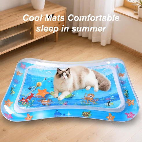 NozlaID Tummy Comfort Cooling Water Mat for Cats, Interactive Sensory Play Mat with Thickened Leak Proof Sensor Tech