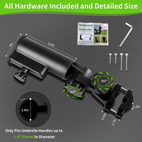 Heavy Duty Golf Push Cart Umbrella Holder, Upgraded Aluminium Alloy Base Ultra Windproof, Universal Umbrella Stand