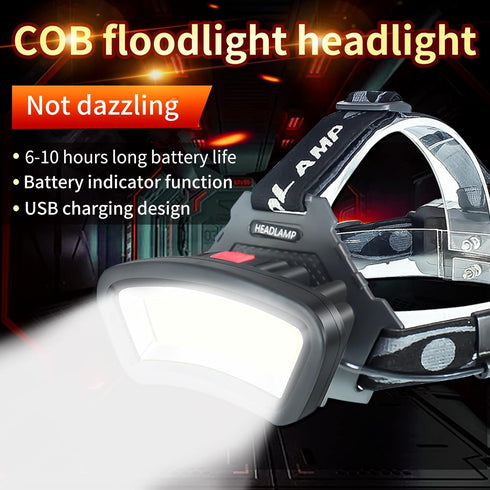 2000 6-10 DARKBEAM COB Floodlight Headlamp USB Rechargeable with Red Light, Lumen LED Headlight - Car Maintenance
