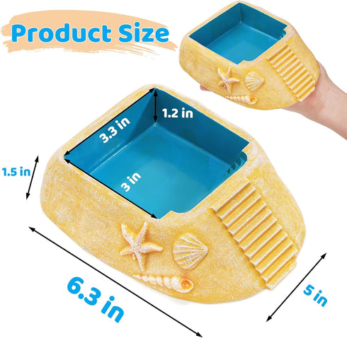 Hermit Crab Water Bowl with Climbing Ramp, Medium Reptile Water Bathing Pool Food Dish, Tortoise Habitat Aquarium Tank