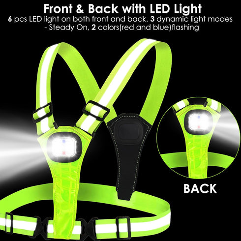 LED Reflective Safety Vest,High-Visibility Rechargeable Light Vest for Running Walking & Cycling | Elastic,Adjustable Fit for All Ages-Men,Women,Kids.