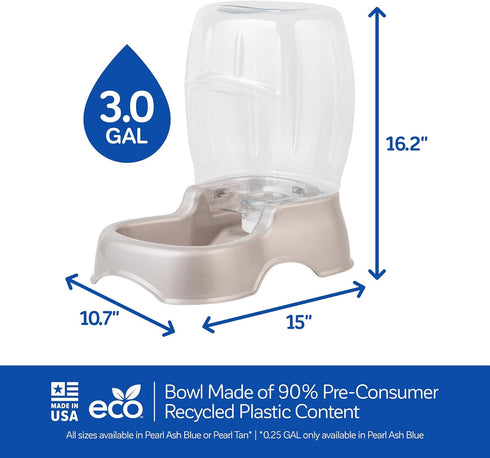 Petmate Pet Cafe Waterer Cat and Dog Water Dispenser, 4 Sizes, 3 GAL, Pearl Tan, Made in USA