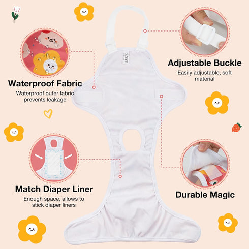 MICOOYO Dog Diaper Onesie Sanitary Pantie with Adjustable Suspender Washable Dog Period Panties Doggie Diapers Pet