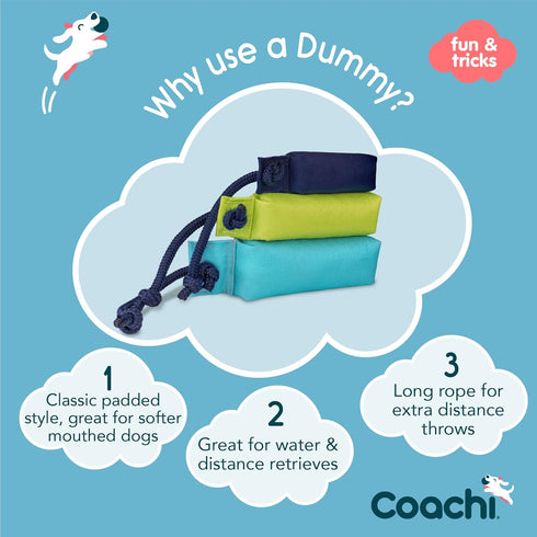 Coachi Canvas Training Dummy, Floats, Long Distance Throwing, Classic Retrieval Toy, Gundog and Puppy Training. Dog Accessory. Suitable for Medium Dogs and Puppies (Size M, Lime)