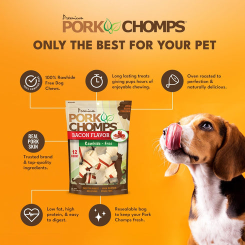2.5-inch 12 Count Pork Chomps Baked Pork Skin Dog Chews, Mini Knots, Bacon Flavor Strip