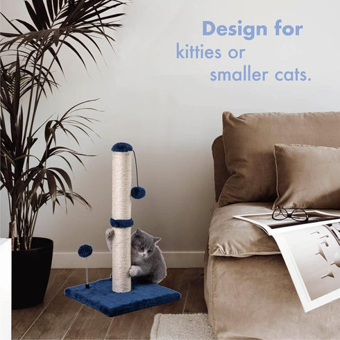 Cat Scratching Post Premium Basics, 22 in Sisal Scratch Posts with Hanging Ball for Kittens or Smaller Cats (Navy)