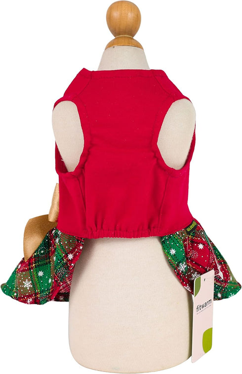 Fitwarm Merry Woofmas 100% Cotton Dog Christmas Outfits Girl Dog Holiday Dress Lightweight Doggie Costume Puppy Clothes Pet Apparel with Bowknot Cat Clothing Red XXS