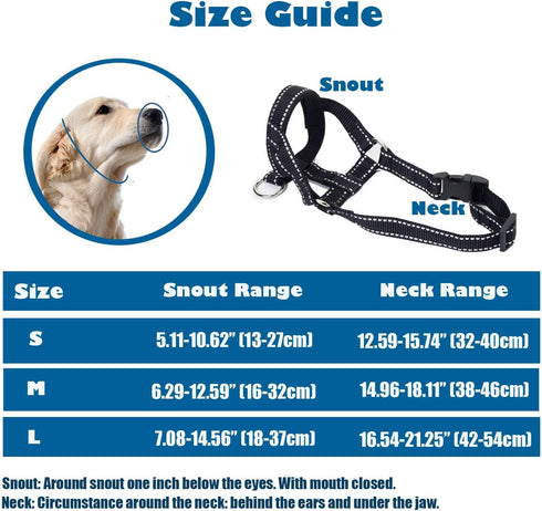 Dog Head Collar with Reflective Strap, Adjustable to Stop Pulling for Small Medium Large Dogs (M, Blue)