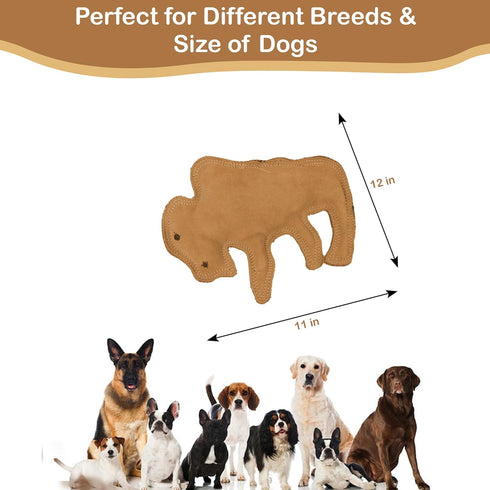 SPOT Dura-Fused Leather Buffalo Dog Toy with Squeaker, Real Leather and Jute Fabric for Aggressive Chewers
