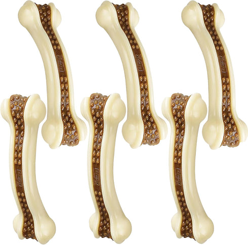 Dog Bones Chew Toys for Aggressive Chewers | 6 Pack Real Beef Flavor, Indestructible Teething Toys