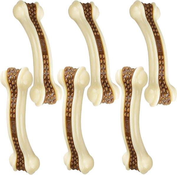 Dog Bones Chew Toys for Aggressive Chewers | 6 Pack Real Beef Flavor, Indestructible Teething Toys