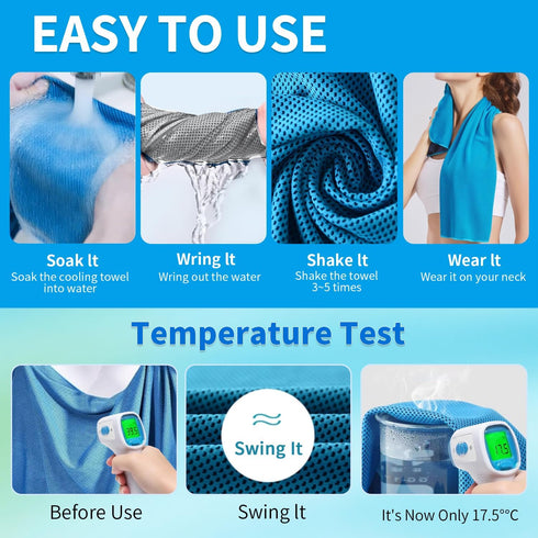 5 Pack 40 Inches 12 Inches, Puomue Cooling Towels, X Breathable Soft Chilly Microfiber Towel for Yoga, Sport, Running