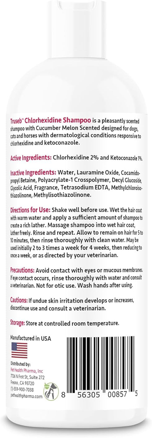 Pet Health Pharma (16 oz) Truseb Chlorhexidine Shampoo for Dogs Cats & Horses with Aloe Vera - Medicated Antibacterial