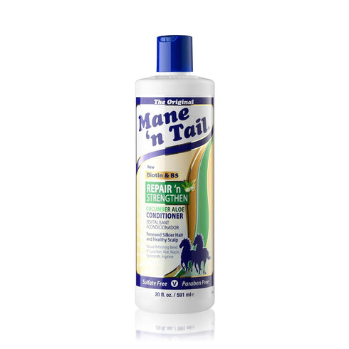 (20 Oz Mane 'n Tail Repair 'n Strengthen Shampoo & Conditioner Each) Cucumber & Aloe, Sulfate & Paraben Free, Vegan