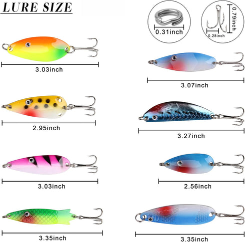 Fishing Spoons Lures Kit, 30pcs Hard Metal Colorful Spinner Baits for Bass Salmon Pike Walleye