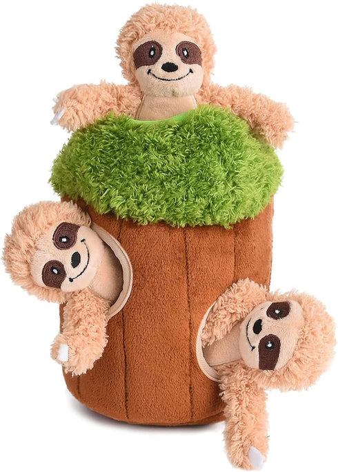 Interactive Squeaky Dog Toys - Plush Sloth Toy, Stuffing Woodland Friends Burrow for Small Medium Large Dogs