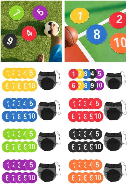 KaiYeA 10Pcs Spot Markers Numbered Floor Spot Markers Footstep Mat, Gym Floor Practice, Training Mat Flat Disc Markers