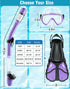 Snorkel Set with Fins for Adults, Snorkeling Gear Combo Set with Dry Top Snorkel Mask and Travel Bag for Swimming