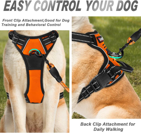 BARKBAY No Pull Dog Harness with Front Clip - Heavy Duty Reflective Control Handle for Large Dog Walking (Orange, S)